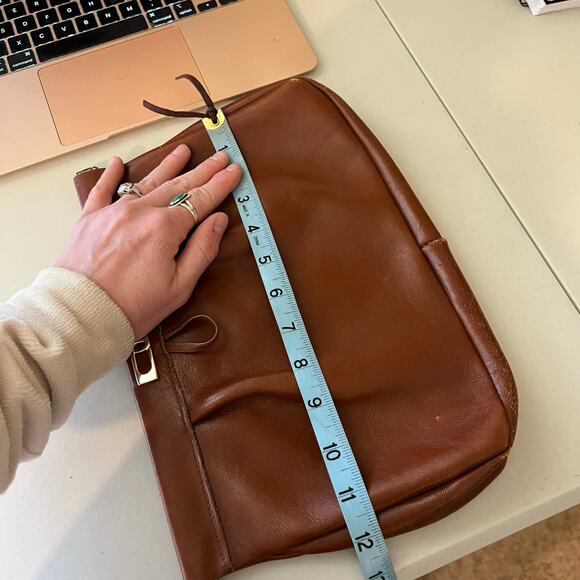 Vintage 90s Tan Genuine Leather Snap Closure Clutch Evening Bag - Picture 10 of 12